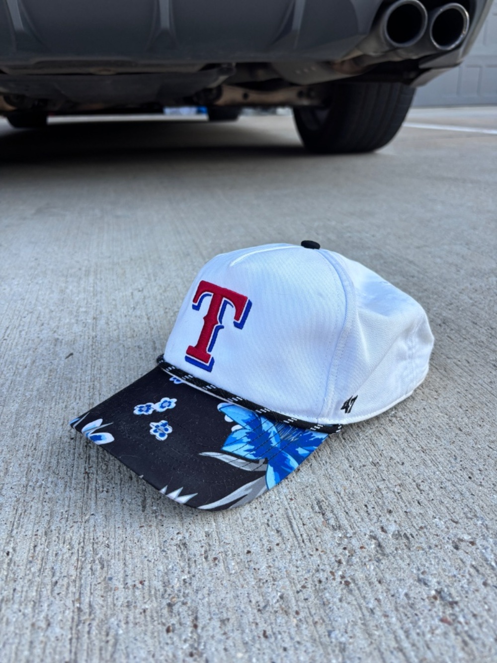 '47 Brand Texas Rangers Floral Brim Rope Hitch Snapback Hat White Blue OSFA